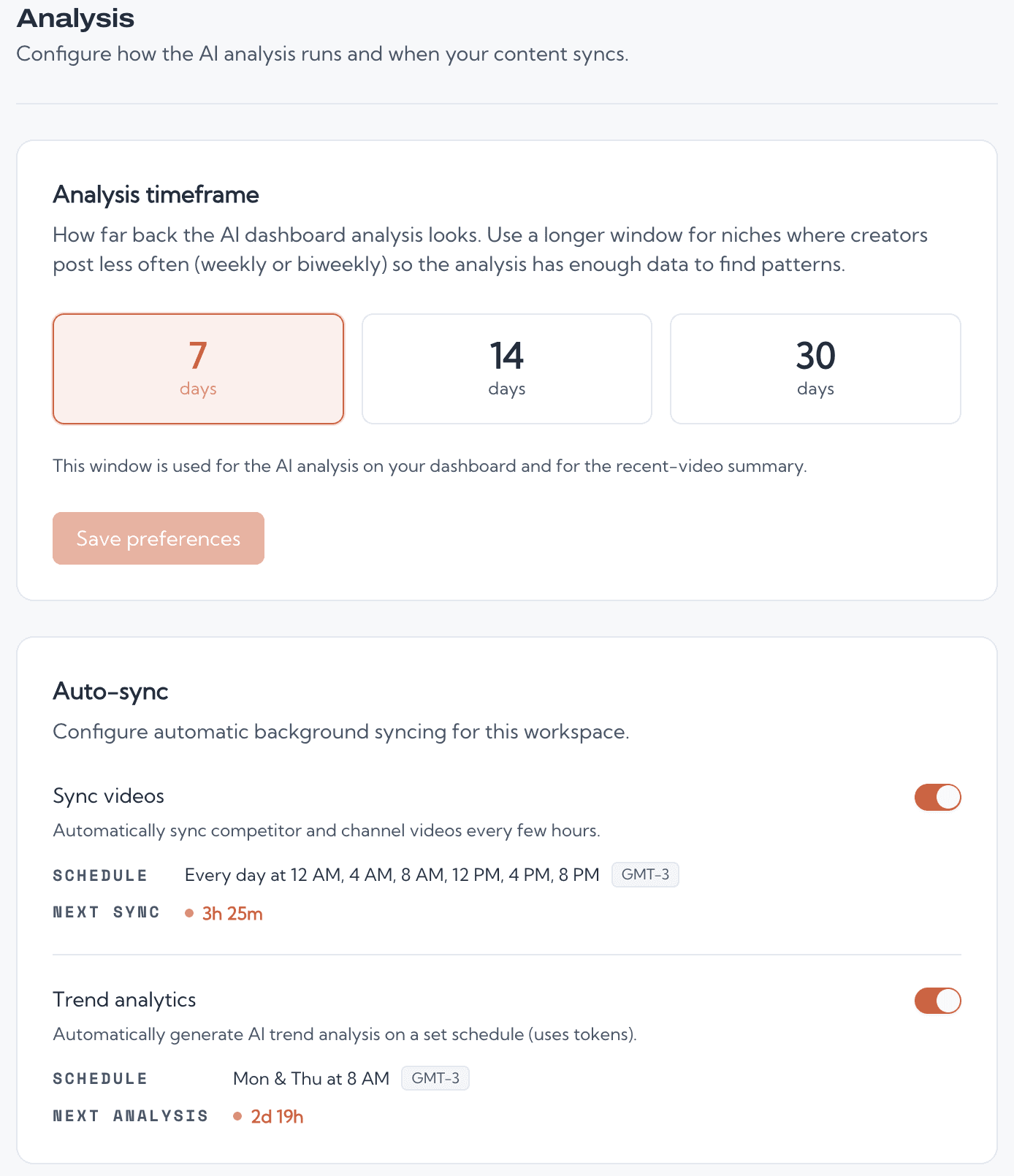Analysis timeframe settings